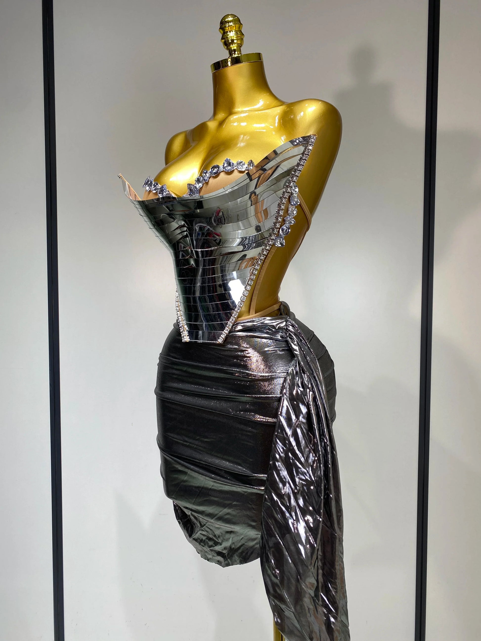 Sparkly Sliver Sequin Sexy Top Two Pieces Set Women Celebrate Party Luxury Birthday NightClub Performance Dancer Stage Outfit