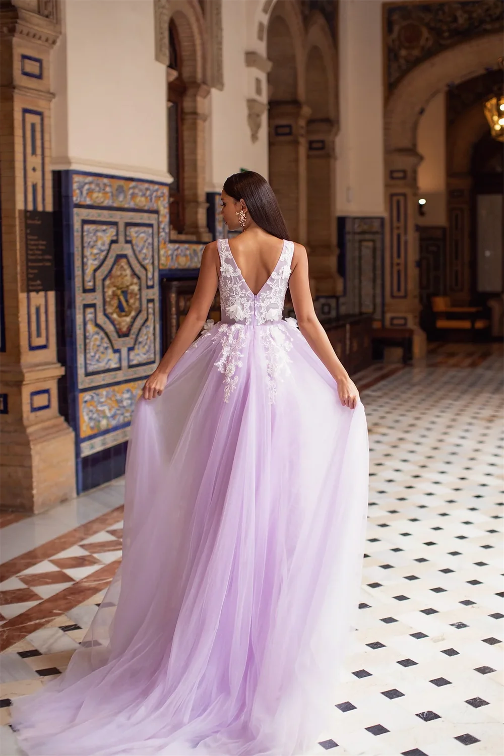 Lavanda Vestidos De Fiesta Elegantes Para Mujer Elegante encaje bordado Vestidos De graduación con cuello en V Vestidos De Noche