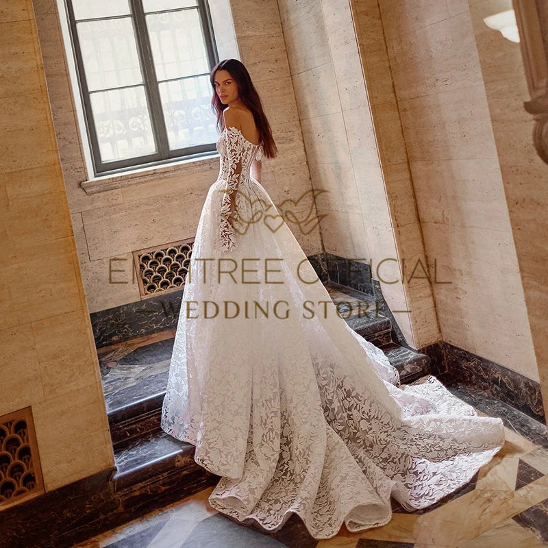 2025 White A-Line Wedding Dresses Sweetheart Long Sleeve Princess Bridal Dress Formal Wedding Ball Prom Gown Customized