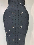 Elegant Sparkly Rhinestone Pearl Halter Backless Bodycon Bandage Long Dress Women Luxury Birthday Evening Party Gowns