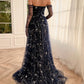 Fairy A-line فساتين السهرة Dark Blue Star Prom Dress Strapless Party Dresses Sexy Side Split Vestidos De Noche