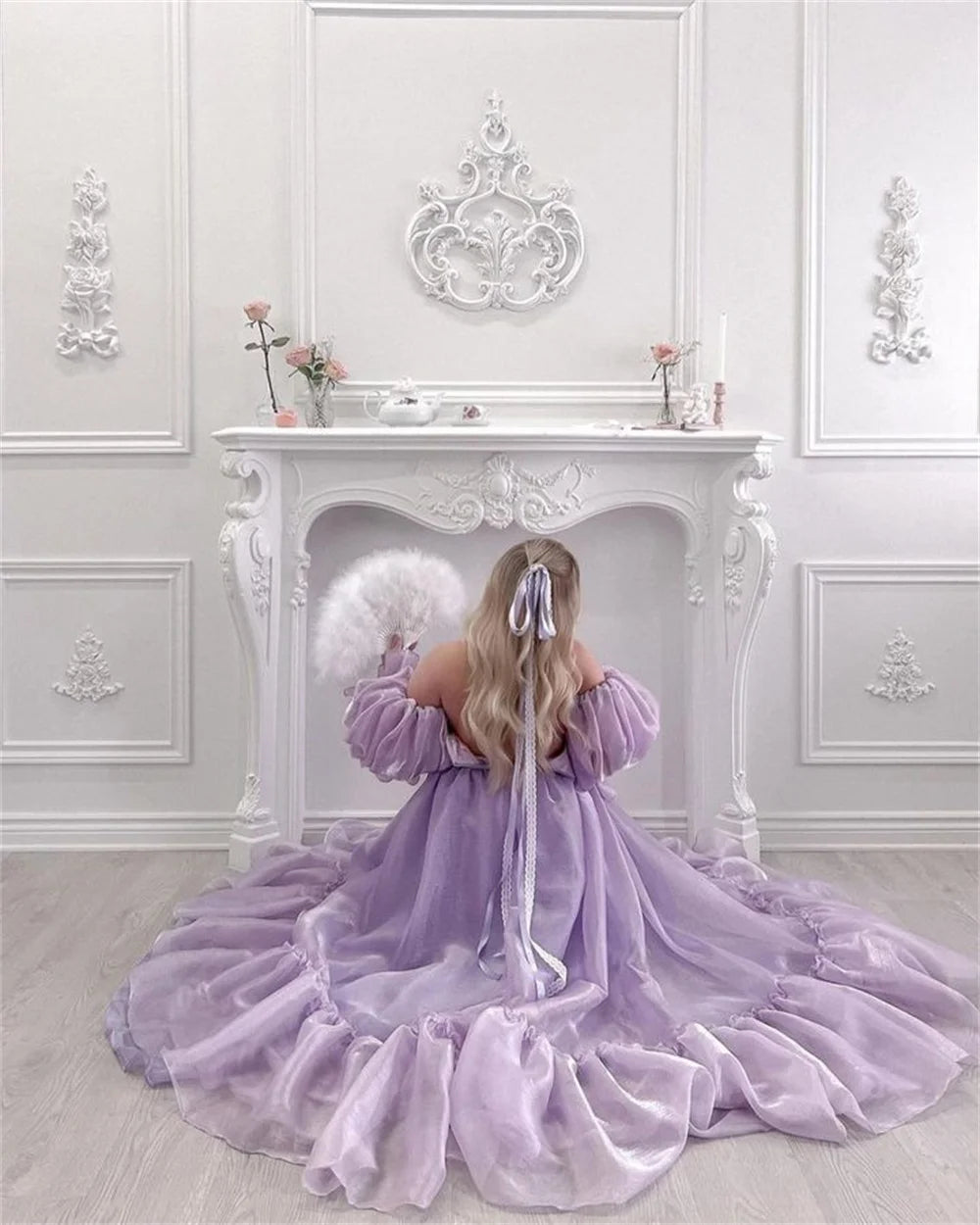 Lavender Off Shoulder Prom Dresses Sweetheart Puffy Sleeves فساتين السهرة Elegant Floor-Length A-line Vestidos De Noche