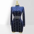 Dark Blue Velvet Luxury Diamonds O-neck Tuck Waist Mini Dress Fashion Woman Party Dress Celebration Birthday Vestido