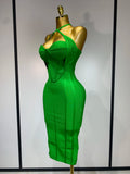 Women Sexy Sleeveless Backless Green Midi Bodycon Bandage Dress Celebrity Elegant Evening Club Party Luxury Birthday Dress