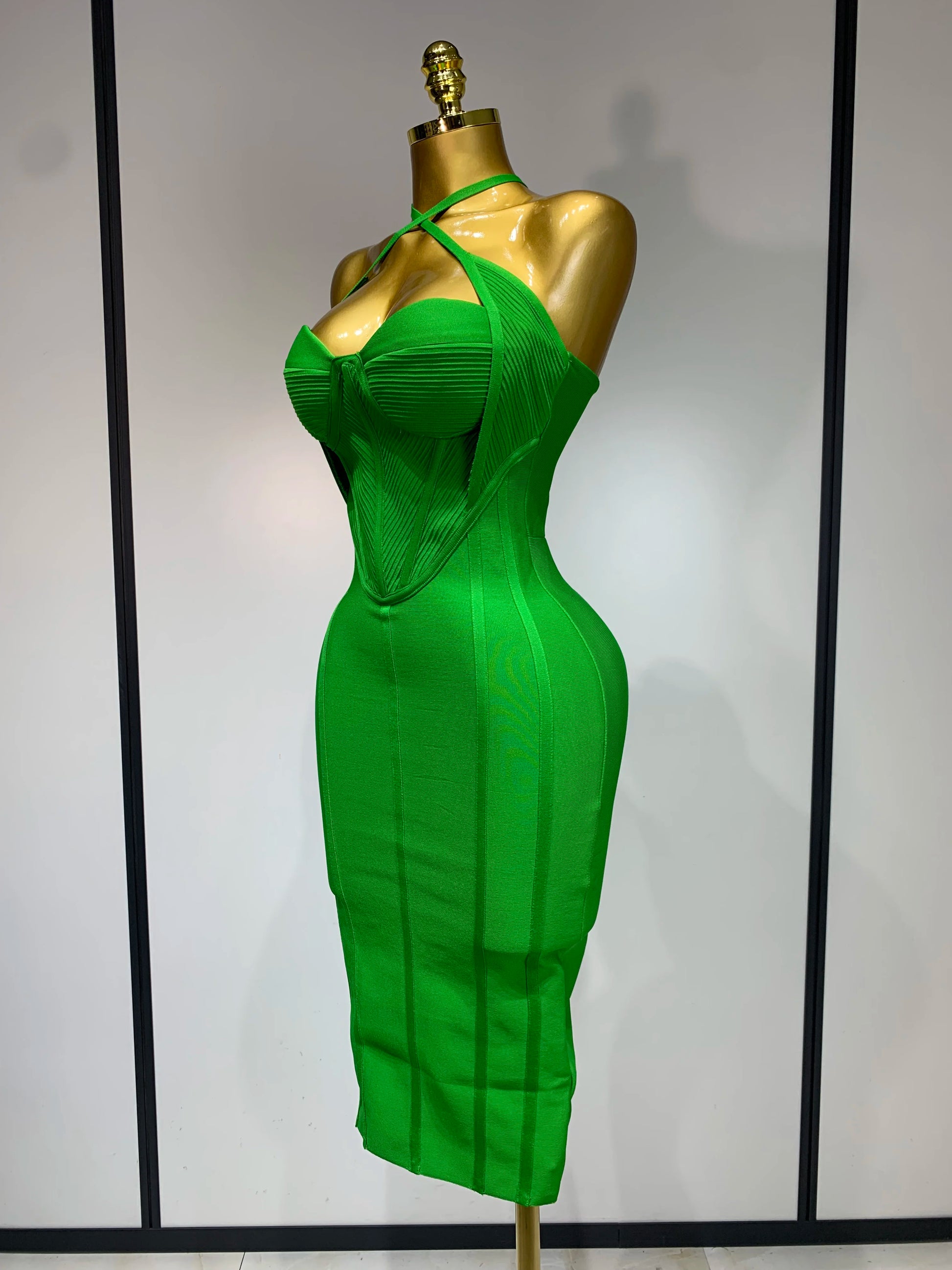 Women Sexy Sleeveless Backless Green Midi Bodycon Bandage Dress Celebrity Elegant Evening Club Party Luxury Birthday Dress