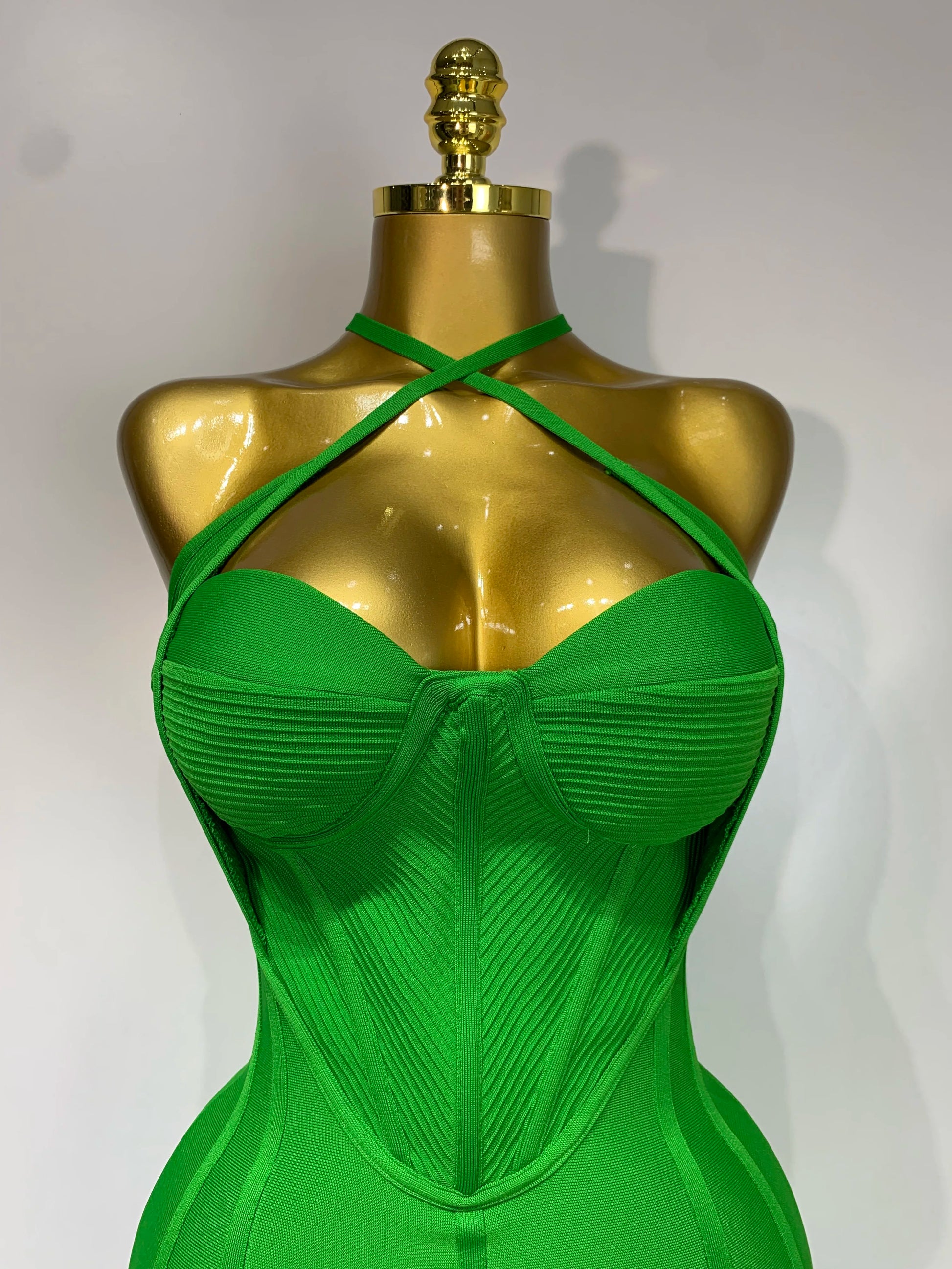 Women Sexy Sleeveless Backless Green Midi Bodycon Bandage Dress Celebrity Elegant Evening Club Party Luxury Birthday Dress