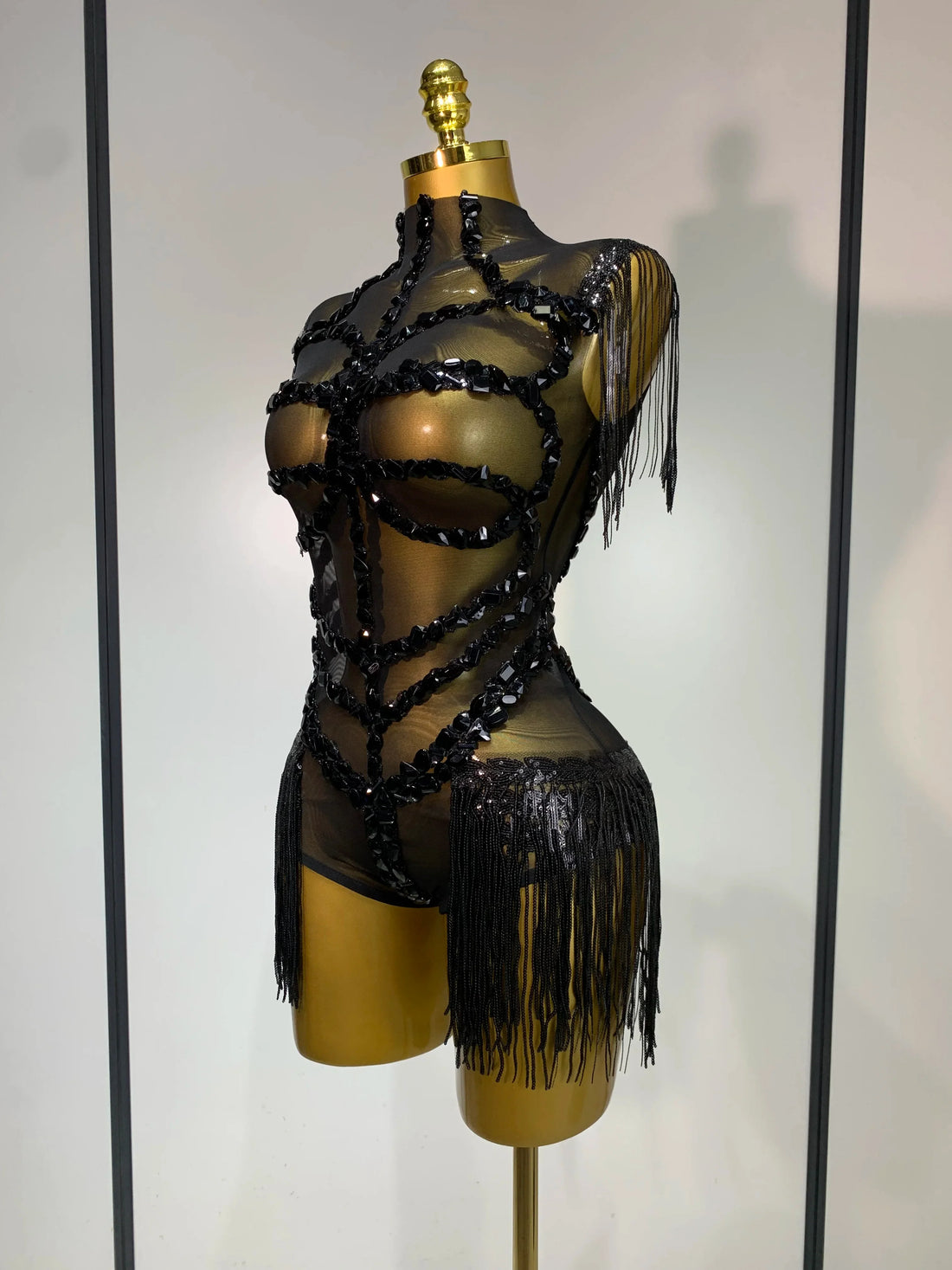 Sexy Mesh SeeThrough Black Rhinestone Bodysuit Singer Dancer Show Stage Outfit Celebrate Birthday party Club Performance Waer black