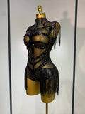 Sexy Mesh SeeThrough Black Rhinestone Bodysuit Singer Dancer Show Stage Outfit Celebrate Birthday party Club Performance Waer