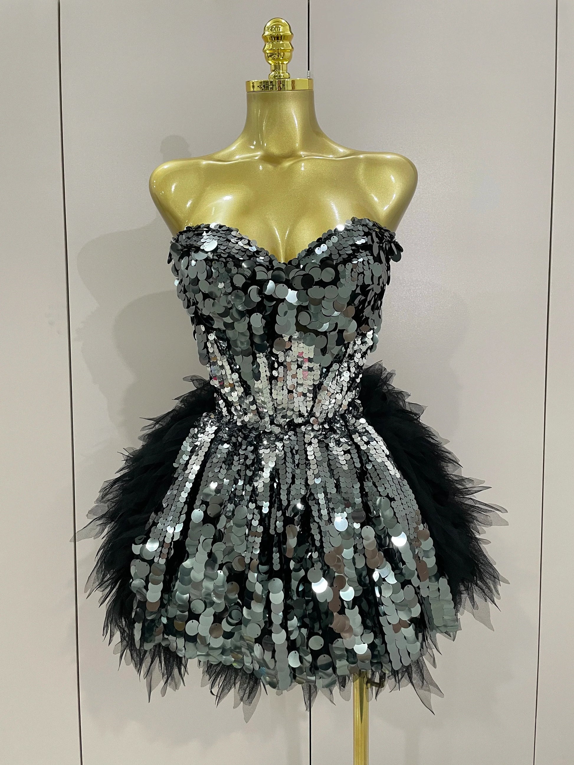 Sparkly Black Sequins Two Pieces Set Women Party Evening Prom Celebrate Birthday Dress Nightclub Photo Shoot Stage Costume MULTI