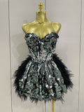 Stage Costume Women's Sparkly Sequin Mesh A Line Top Skirt 2 Pieces Set Nightclub Party Birthday Dress Photo Shoot Wear MULTI