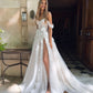 Bohemian Sweetheart Gaun Perkahwinan Side Split Panjang Lantai Untuk Wanita Gaun Pengantin Bunga 3D Dari bahu jubah de Mariee