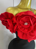 Stereoscopic Red Flowers Sexy Off The Shoulder Ankle Lenght Bandage Dress Woman Birthday Party Vestido Wedding Party Outfit