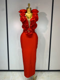 Fashion 3D Flower Sleeveless Bodycon Bandage Dress Women Celebrity Elegant Party Club Luxury Birthday Dress Vestidos Red