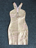 Sexy Women's Coated Bandage Dress Camisole Deep V-neck Sleeveless Bodycon Mini Dresses Cocktail Evening Party Vestidos Gold