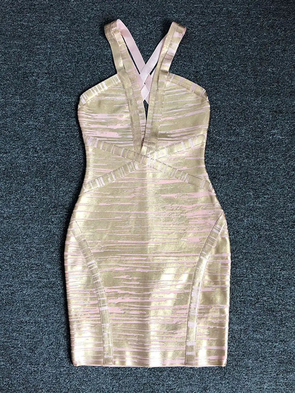 Sexy Women's Coated Bandage Dress Camisole Deep V-neck Sleeveless Bodycon Mini Dresses Cocktail Evening Party Vestidos Gold