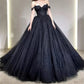 Black Prom Dresses Ball Gown Tulle فساتين السهرة Elegant Sleeveless Heart Shaped Neck Shiny Sequins Vestidos De Noche 2024