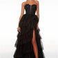 Black Lace Appliques Prom Dresses A-line فساتين السهرة Elegant Sleeveless Sexy Side High Split vestidos verano moda