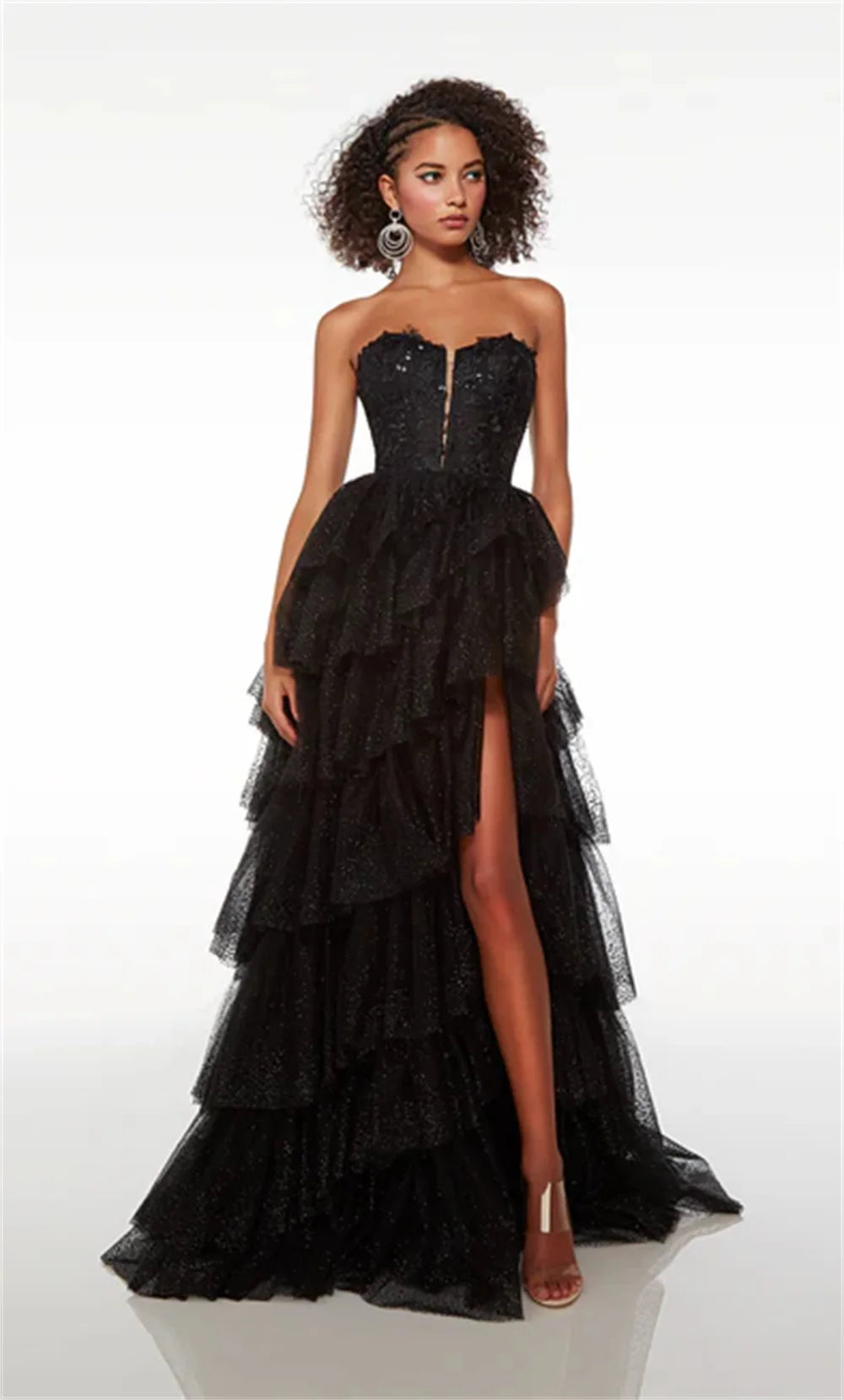 Black Lace Appliques Prom Dresses A-line فساتين السهرة Elegant Sleeveless Sexy Side High Split vestidos verano moda