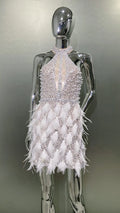 Gorgeous Feathers Beading High Slit Strapless Long Dress Woman Evening Dress Celebrity Birthday Party Outfit