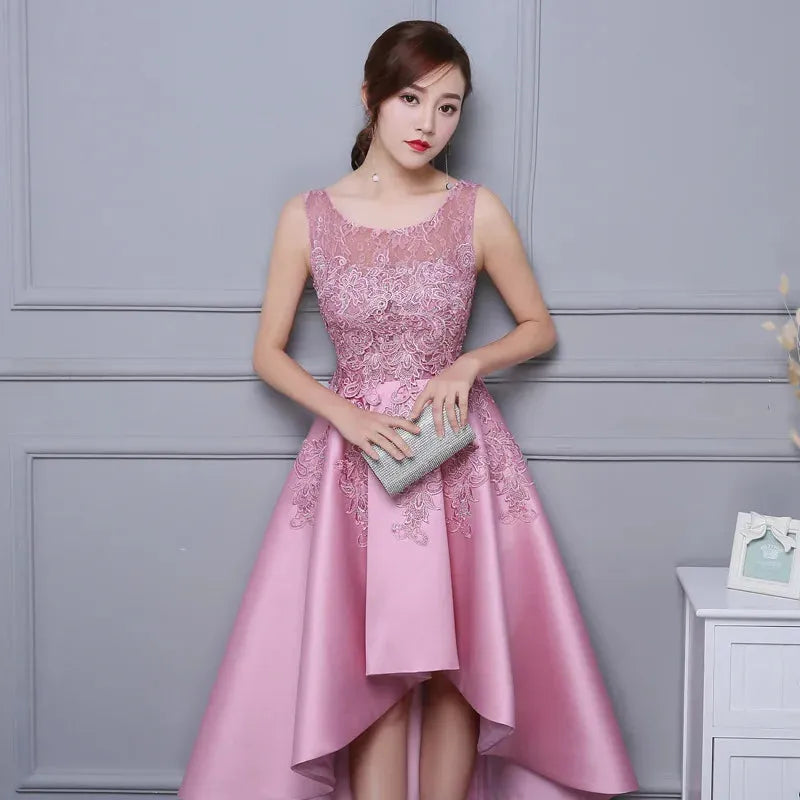 Elegant Satin Bridesmaid Dresses for Women Summer Sexy High/Low Prom Cocktail Evening Party Mini Dress Slim Formal vestido Pink