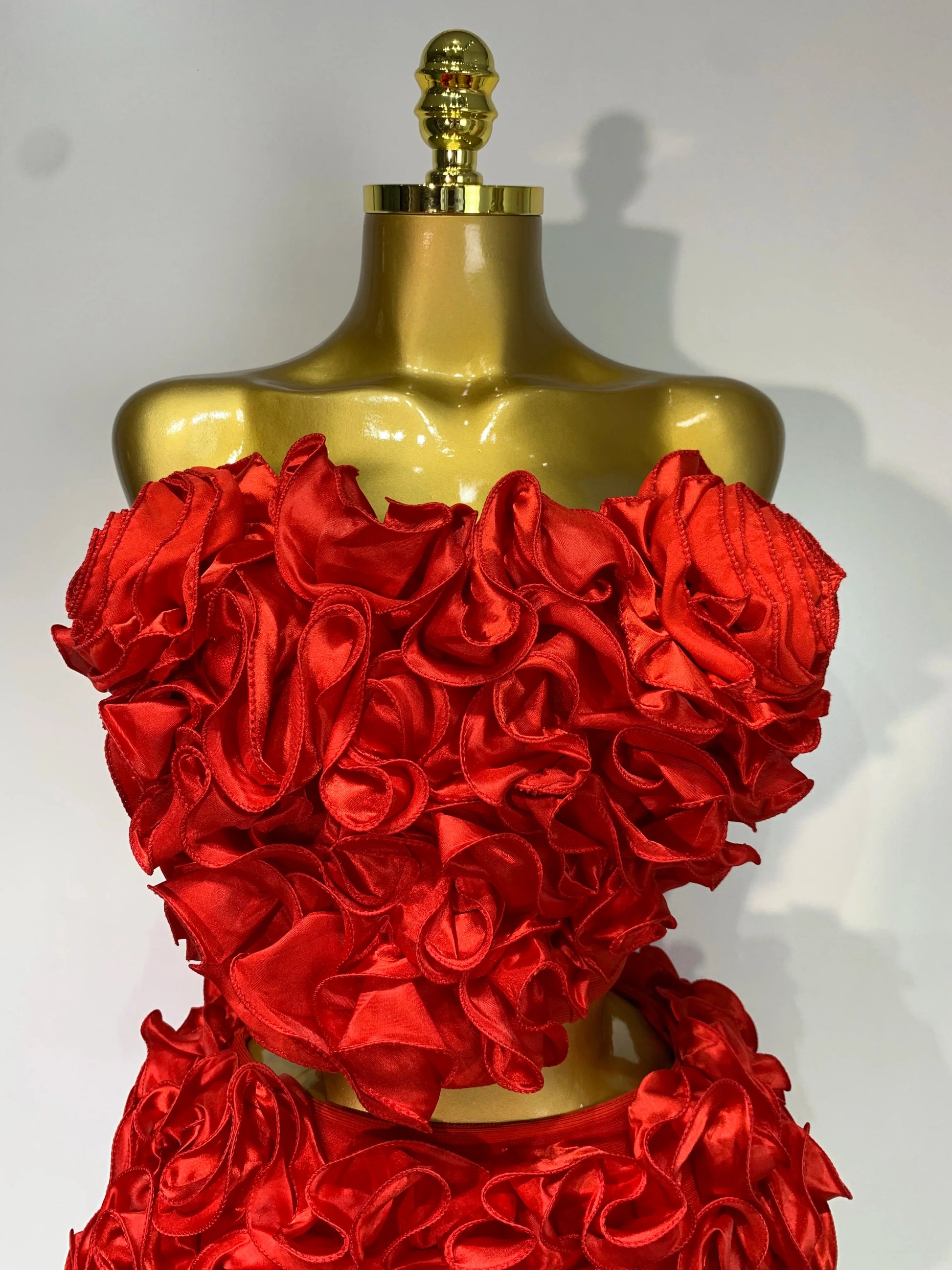Women Sexy Strapless Red flower Top With Mini Skirt Bodycon Bandage Suit Celebrity Party Cocktail Birthday Two Pieces Set