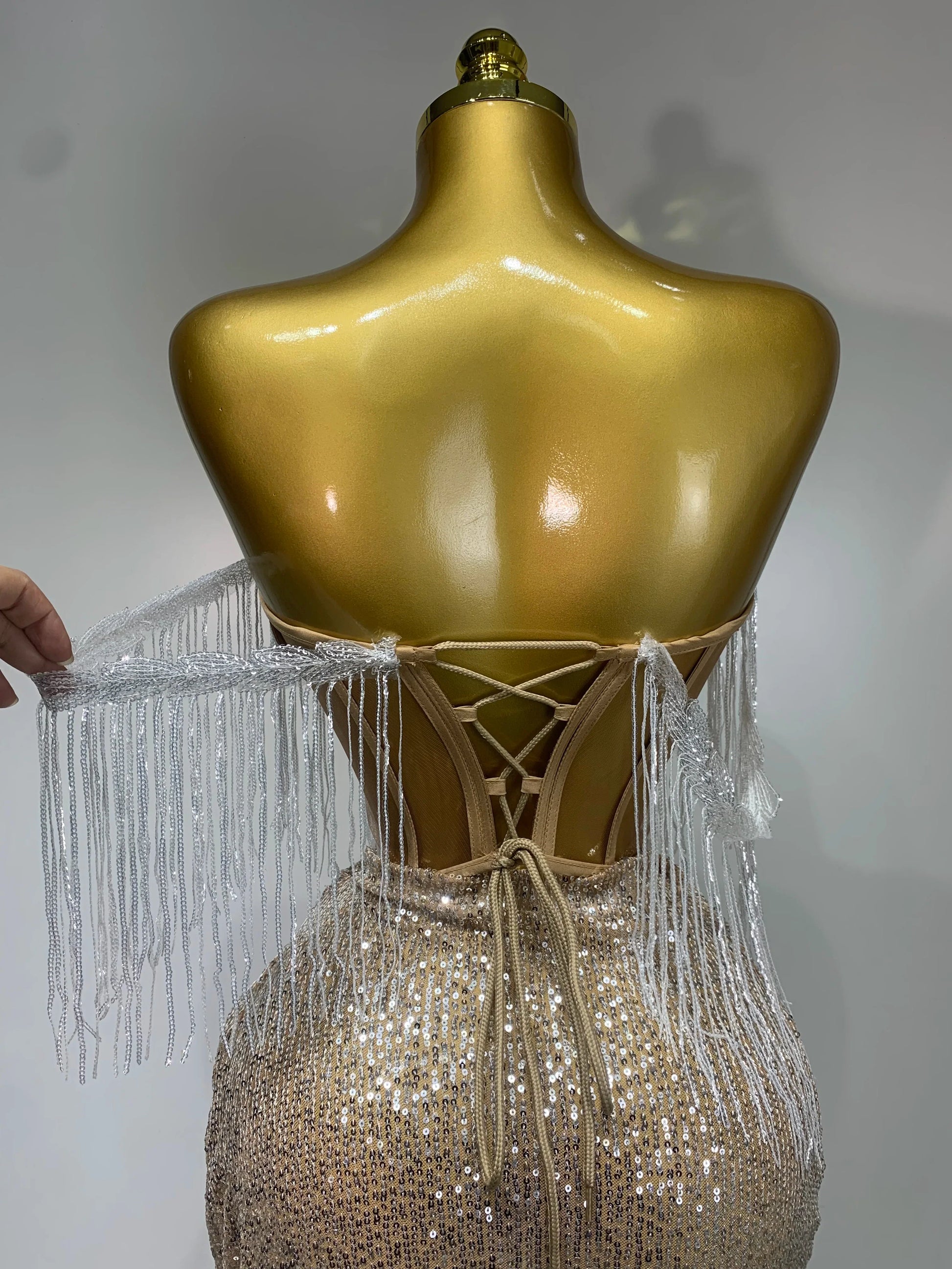 Women Sexy Singer Performan Costume Nightclub Girl Sparkly Sequin Tassel Two Piece Set Evening Party Luxury Birthday Outfit