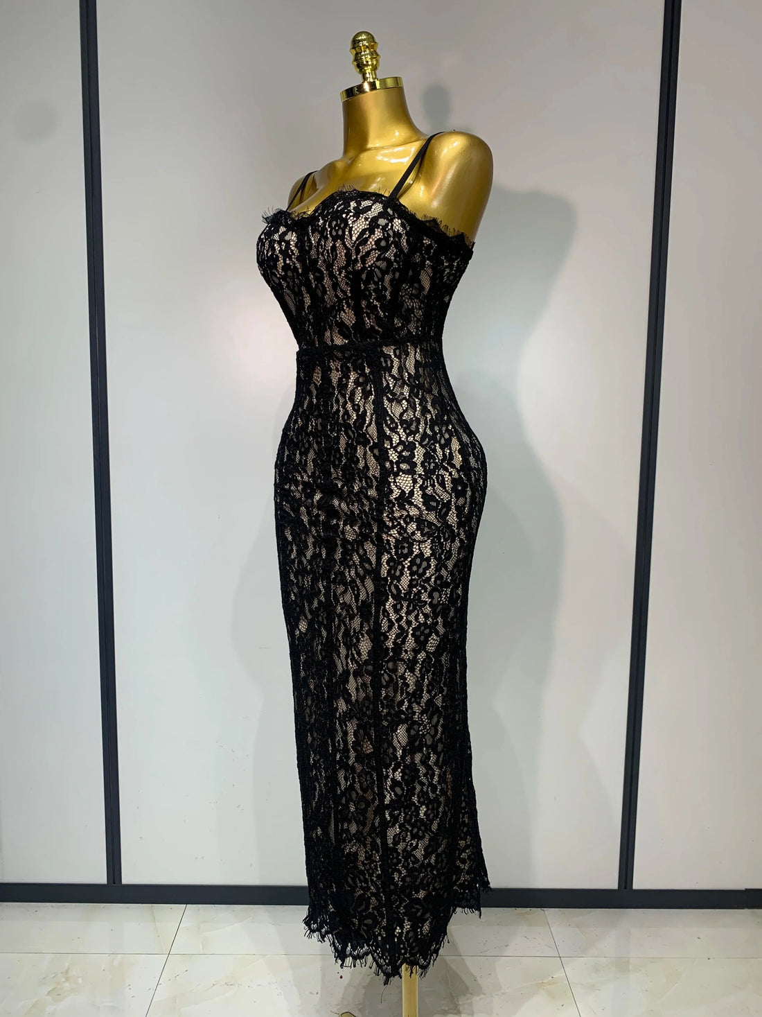 Women Sleeveless Sexy Black Lace Bodycon Long Dress Nightclub Party Celebrate Birthday Evening Party Wedding Guest Prom Gowns black