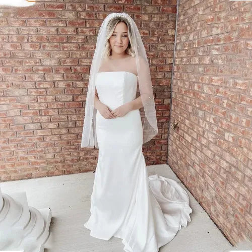 Elegant Simple Satin Mermaid Wedding Dress Strapless Sleeveless Open Back With Button Bridal Gown Custom Made Vestidos De Novia 14w