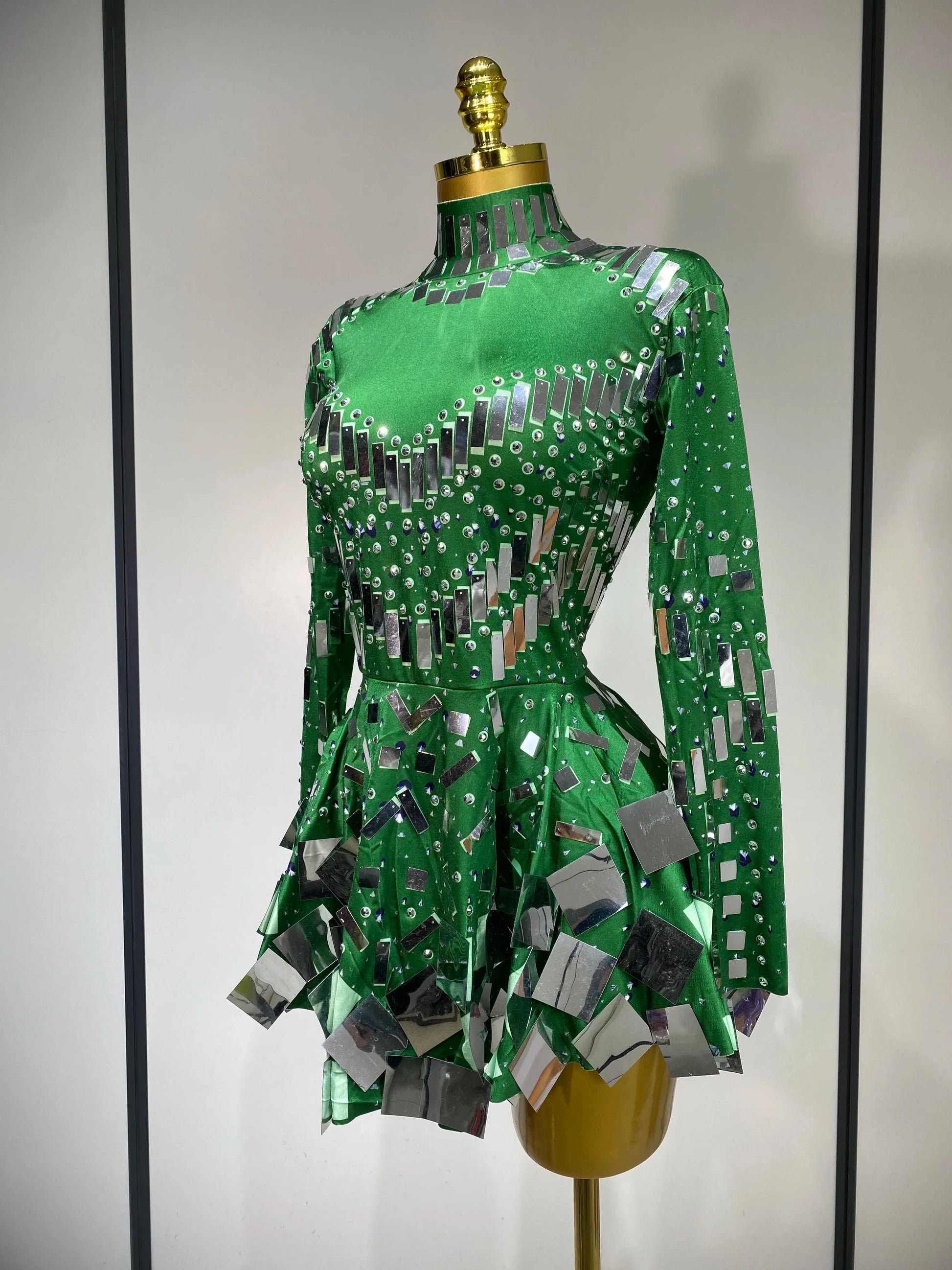 Women Sexy Elastic A-Line Dress Birthday Performance Costume Sparkly Sequin Nightclub Evening Party Hotwife Stage Outfit