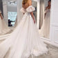Lace Wedding Dresses for Women Off Shoulder A Line Bridal Gowns with Appliques Sweep Train Tulle Boho Beach Bride Dress Robe