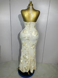 Sexy Halter High Waist Slim Embroidery Floral Long Dress Women Celebrate Evening Party Prom Fashion Cocktail Outfit