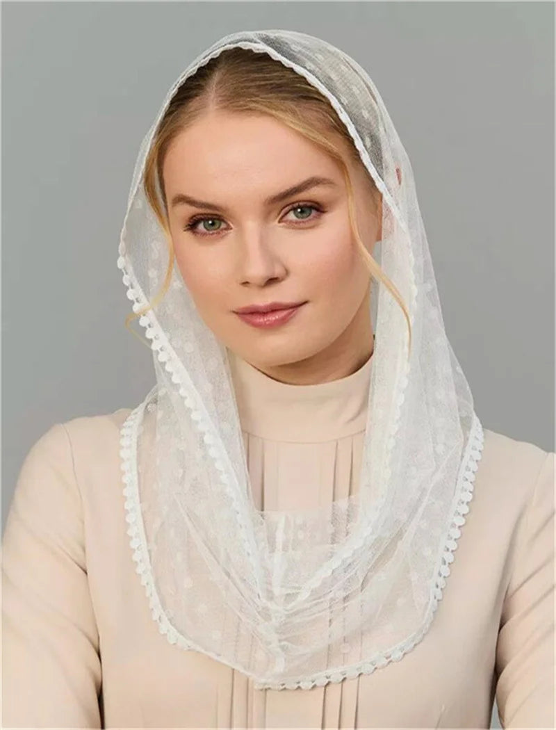 Mantilla Veil For Wedding Bride Spanish Church Veils For Women Shawl Scarf Head Cover White Lace Church Veil for Catholic Chapel as pic 2