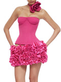 Sexy Women'S Floral Mini Skirt Set Strapless Sleeveless Fishbone Backless Drawstring Vest+Mini Skirt Two-Piece Set