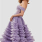 Lavender Cake shaped Tulle Prom Dress Multilayer Mesh Off Shoulder Ball Gown Vestidos De Fiesta Sleeveless Party Dress