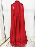 Red Color Women Fashion Cloak Sleeve Slim Floor-length Dress Elegant Eveening Party Celebrate Prom Outfit