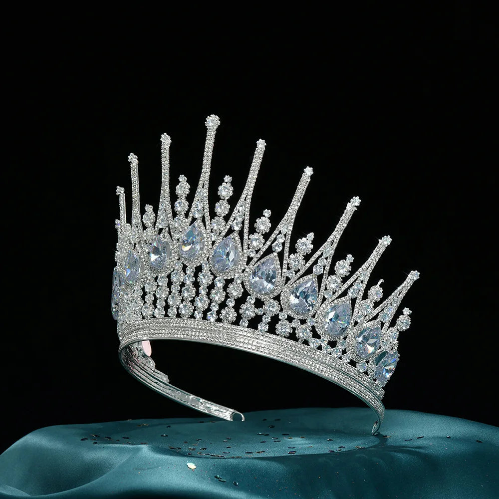 Baroque Queen Crowns For Women Crystal Zircon Big Bridal Tiara Crown For Wedding Pageant Miss Universe Diadem Bride Headpiece