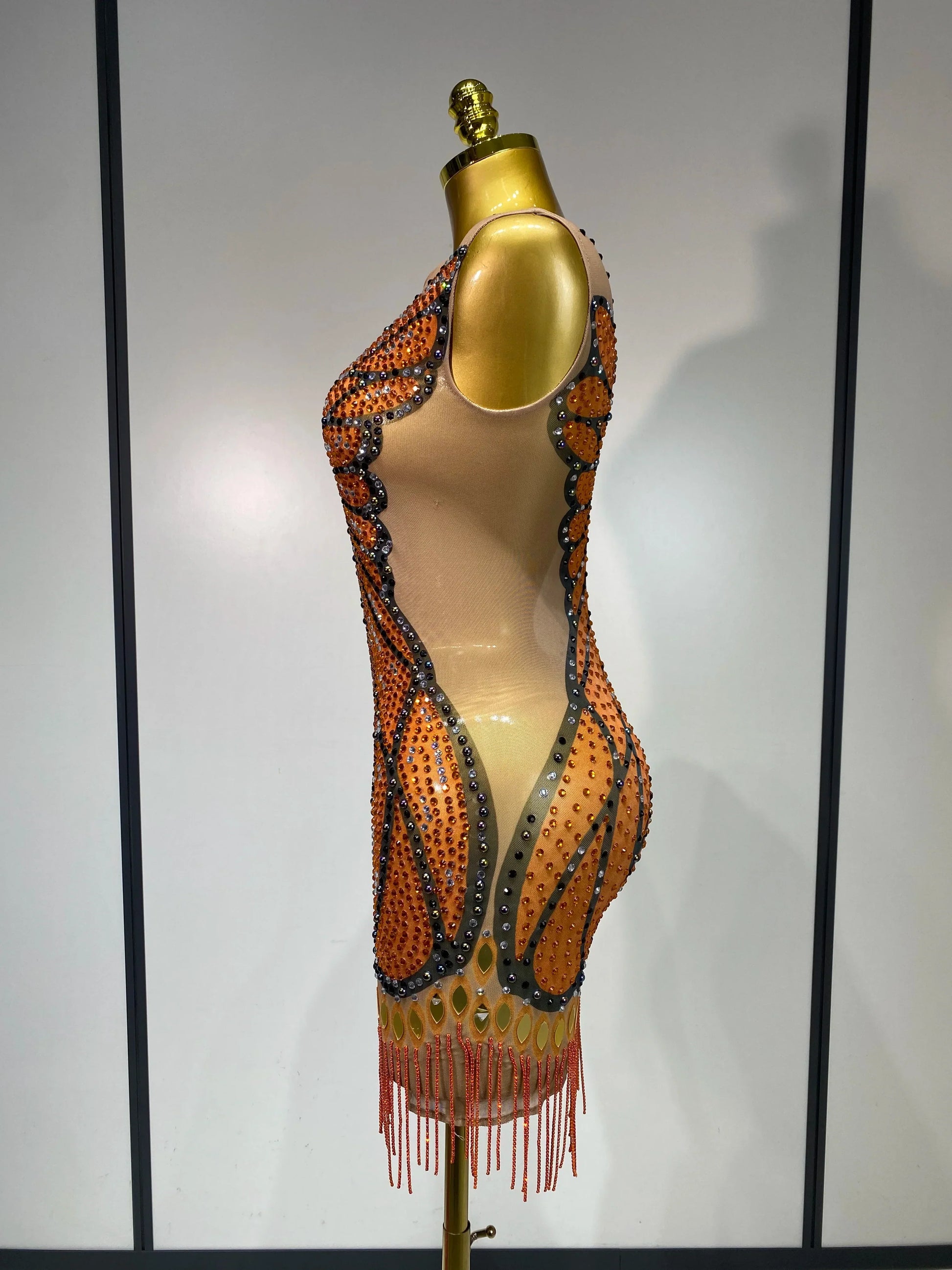 Sparkly Rhinestones Mesh Short Dress Sexy Sleeveless Luxury Birthday Evening Party Gown Performance Singer Stage Outfit