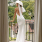White Satin Prom Dresses Halter Neck Mermaid فساتين السهرة Elegant Sleeveless Floor-Length Long Train vestidos verano moda