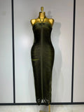 Women Sexy Celebrity Backless Halter Tassel Bodycon Bandage Dress Elegant Celebirty Evening Party Luxury Birthday Dress army green