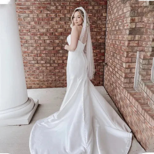 Elegant Simple Satin Mermaid Wedding Dress Strapless Sleeveless Open Back With Button Bridal Gown Custom Made Vestidos De Novia 14w