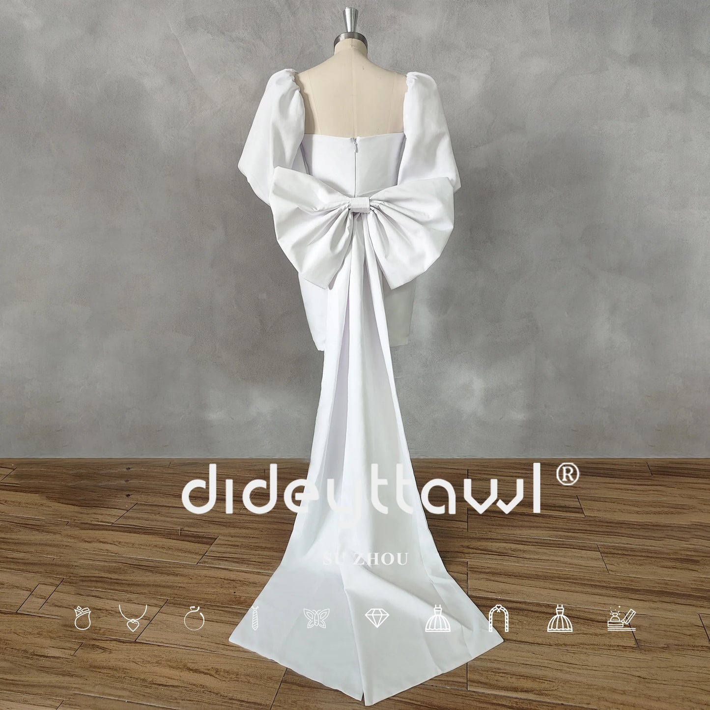 Sweetheart Puff mangas presas vestido de noiva curto bainha de laço acima do joelho mini vestido de noiva feito sob medida