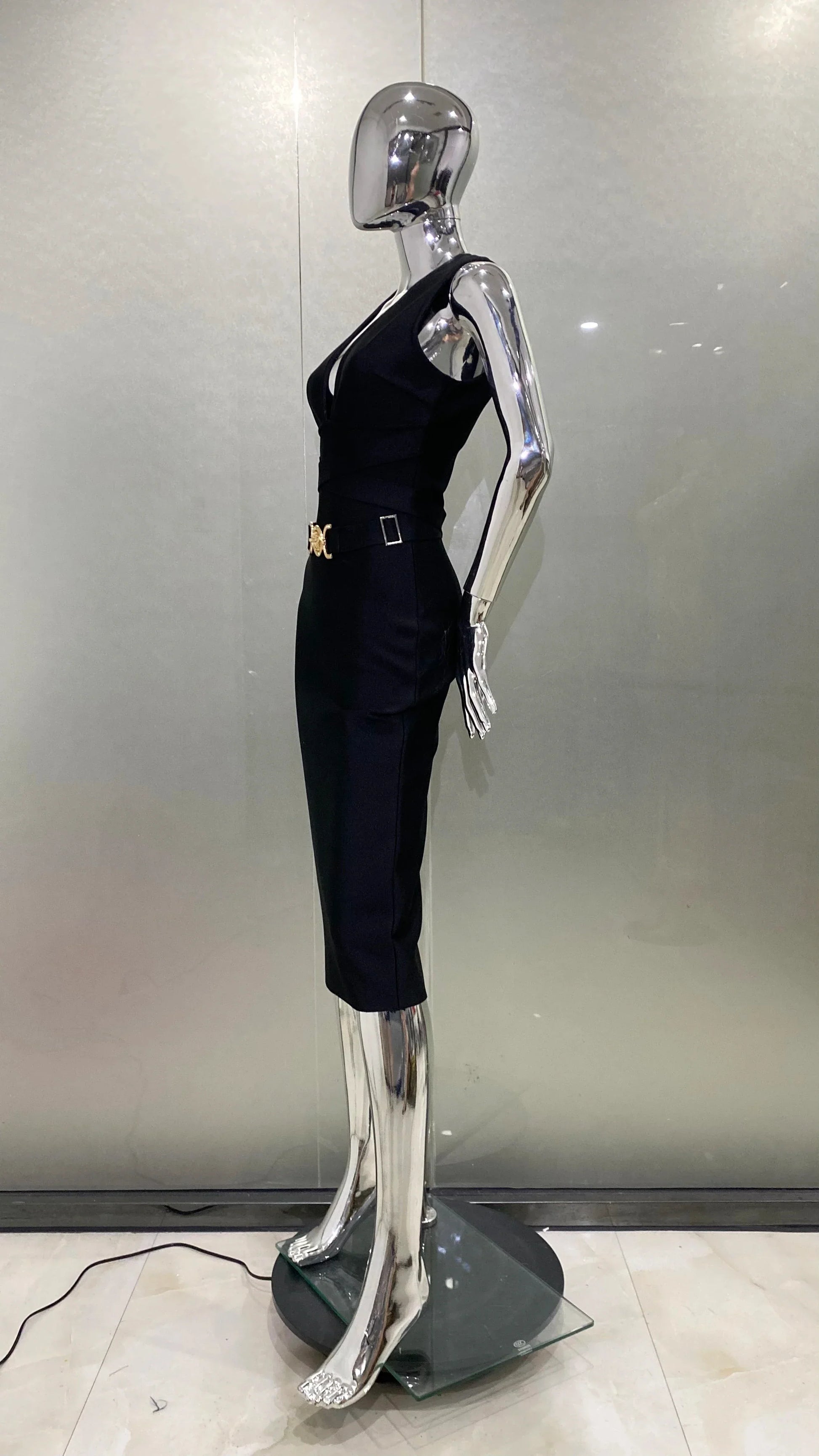 Fashion Diamond Girdle Sleeveless Package Hips Midi Calf Bandage Dress Elegant Woman Evening Dress Celebrity Party Vestido