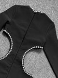 Winter Black Dress Women Sexy Hollow Out High Slit Fashion Party Wear Bandage Dress With Long Sleeve