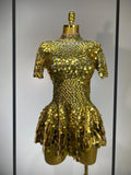 Sparkly Sequins Luxury Birthday Party Gown Short Dress Dancer Stage Performance Wear Women Sexy Nightclub Dress Festival Outfit Gold
