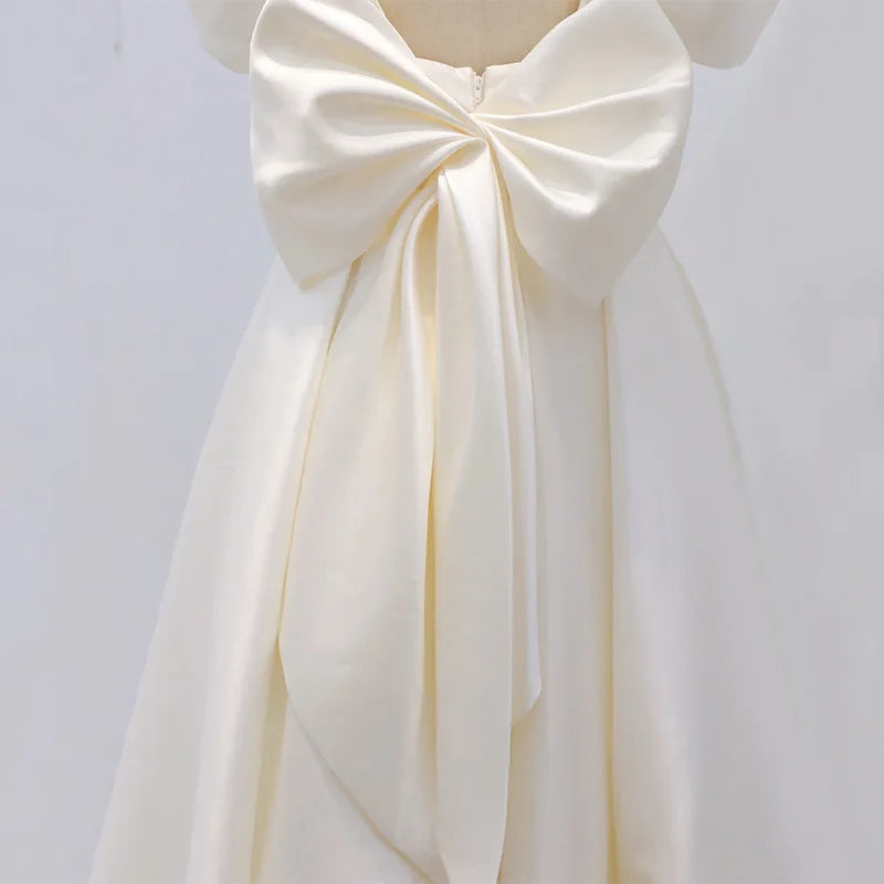 Élégant bal soirée invité blanc robes mi-longues pour les femmes été Sexy manches bouffantes longue fête vestido madrinha de casamento