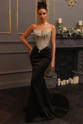 Luxury Diamonds Sexy Mesh See Through Black Velvet Strapless Floor Length Dress Celebrity Party Dress Birthday Vestido black