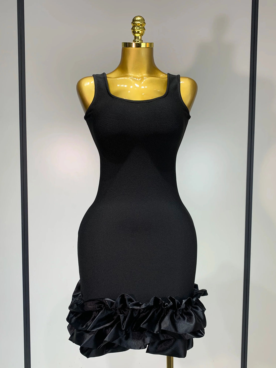 Women Spaghetti Strap Bodycon Short Dress Black Pleated Ruffle Hem Sleeveless Evening Party Cocktail Elegant Birthday Dresses black
