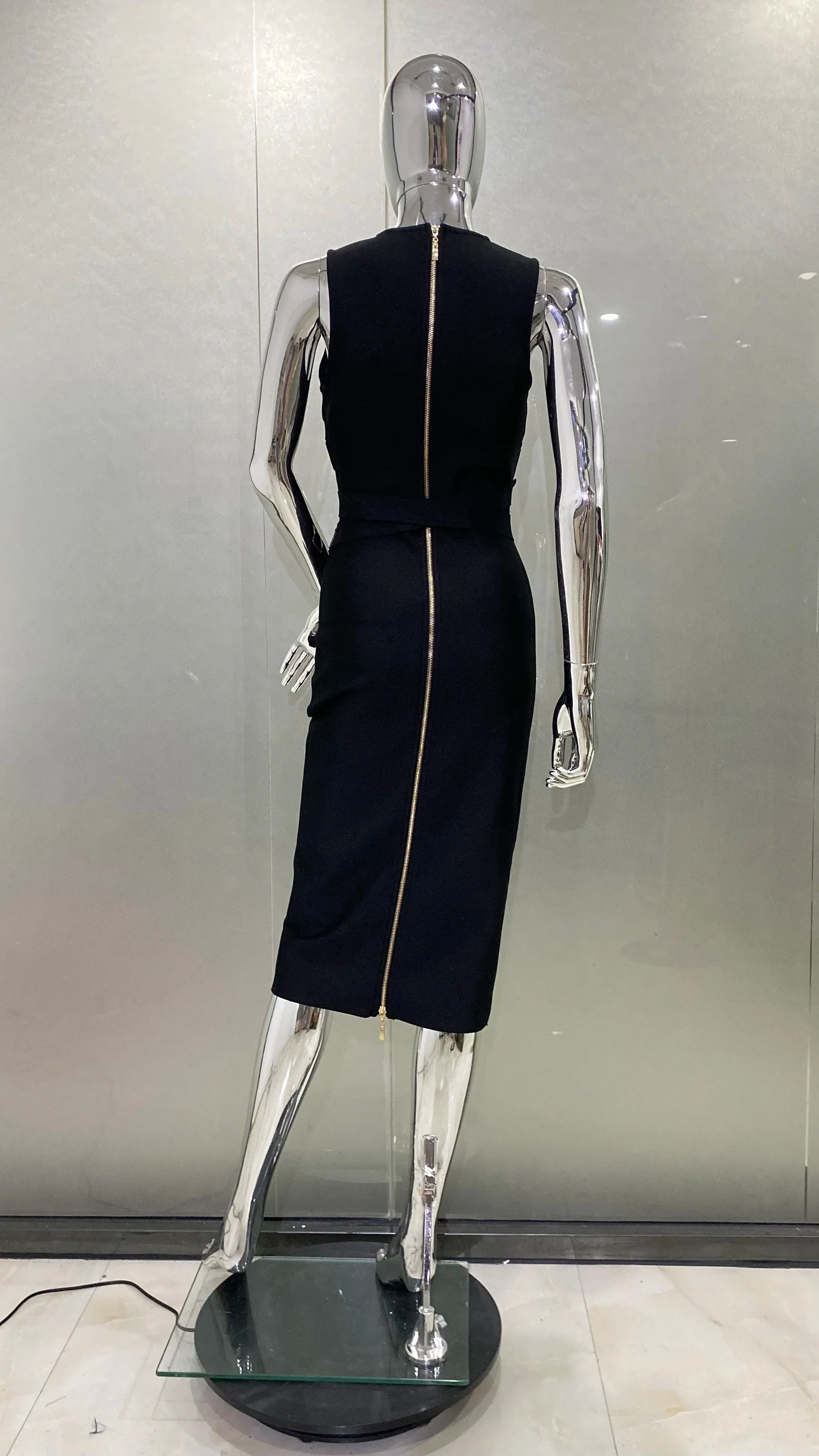 Fashion Diamond Girdle Sleeveless Package Hips Midi Calf Bandage Dress Elegant Woman Evening Dress Celebrity Party Vestido