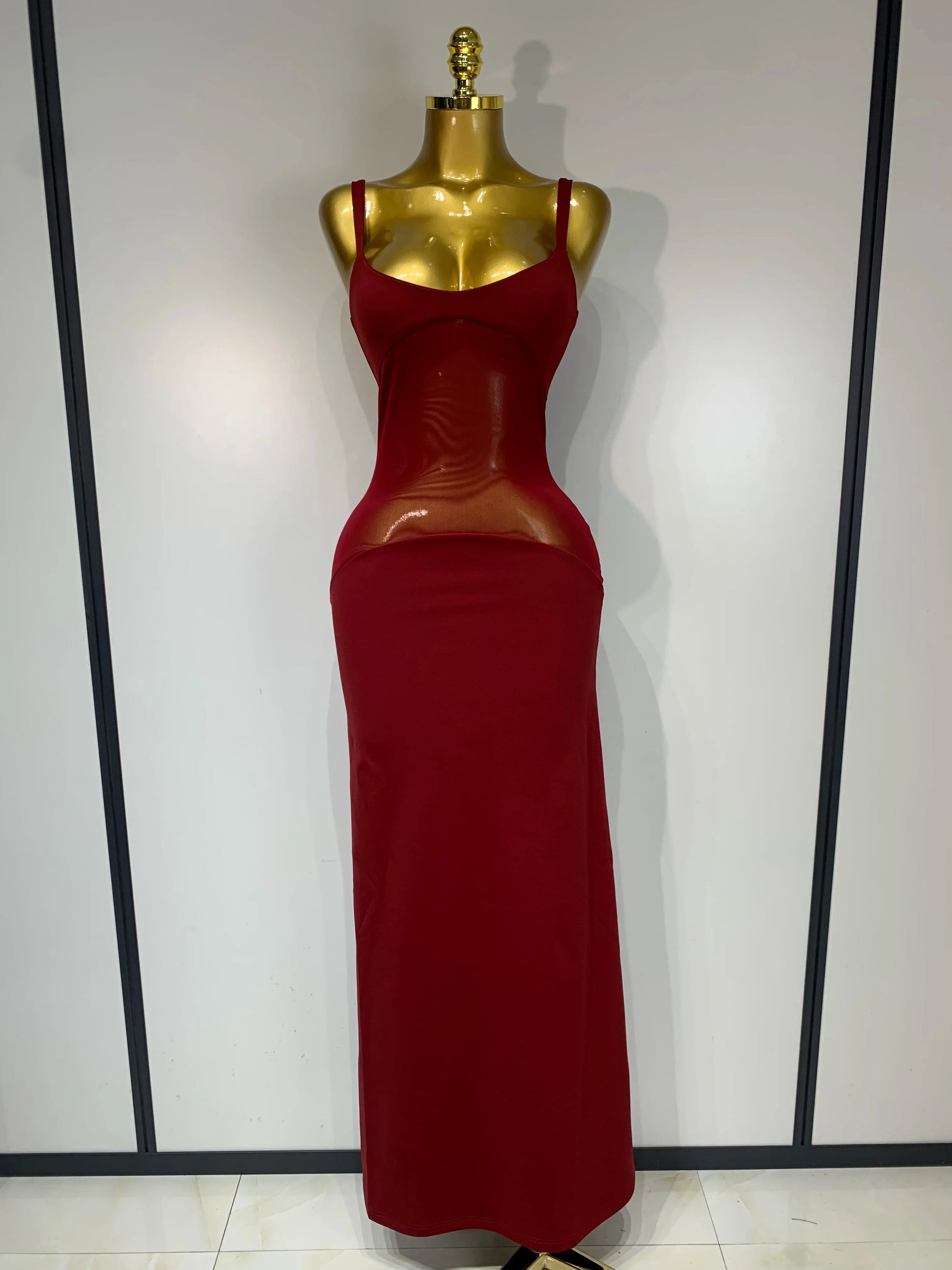 Sexy See Through Mesh Patchwork Long Dress Women Backless Bodycon Cocktail Party Elegant Luxury Birthday Dresses Vestidos Red