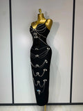Spaghetti Strap Bodycon Bandage Dress Women Sexy Sparkly Beading Club Evening Party Birthday Dresses Wedding Guest Gown